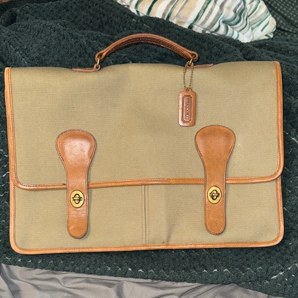 Coach vintage twill and leather large brief bag